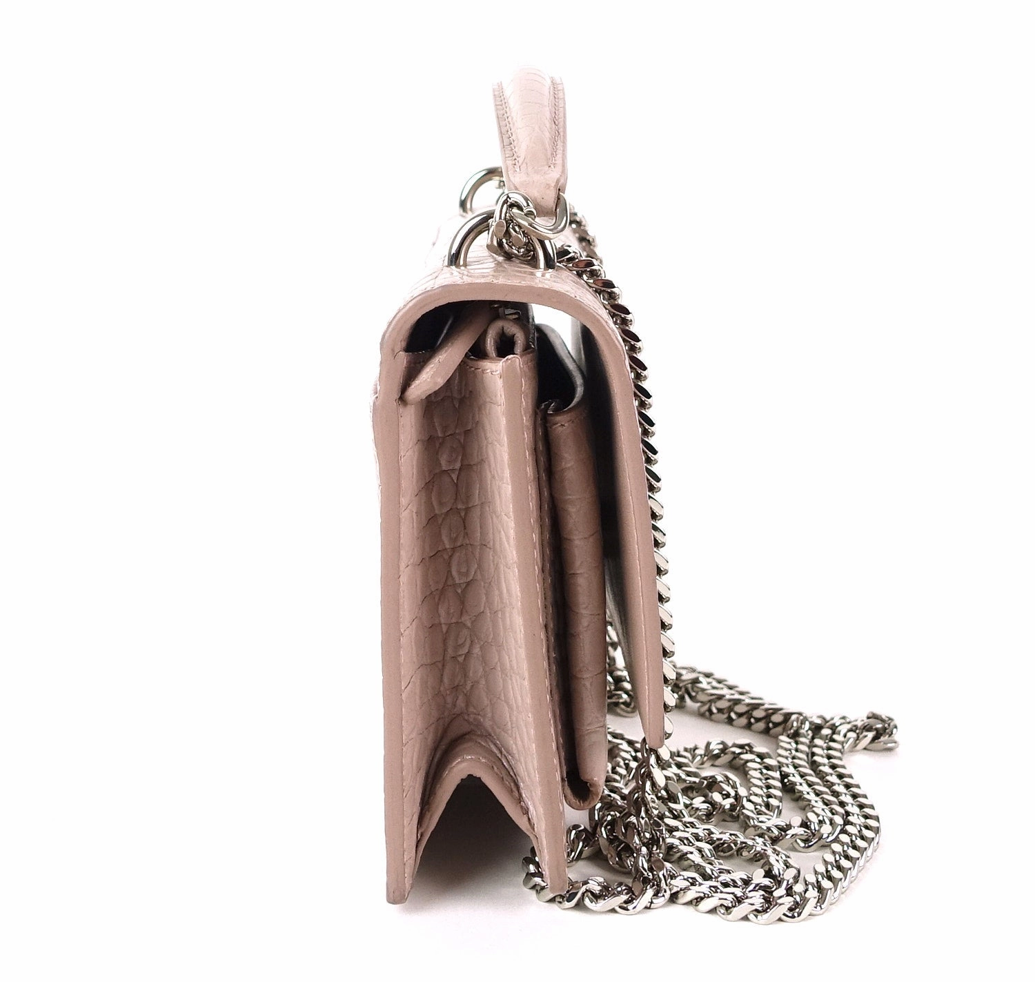 Crocodile Embossed Calf Leather Chain Wallet