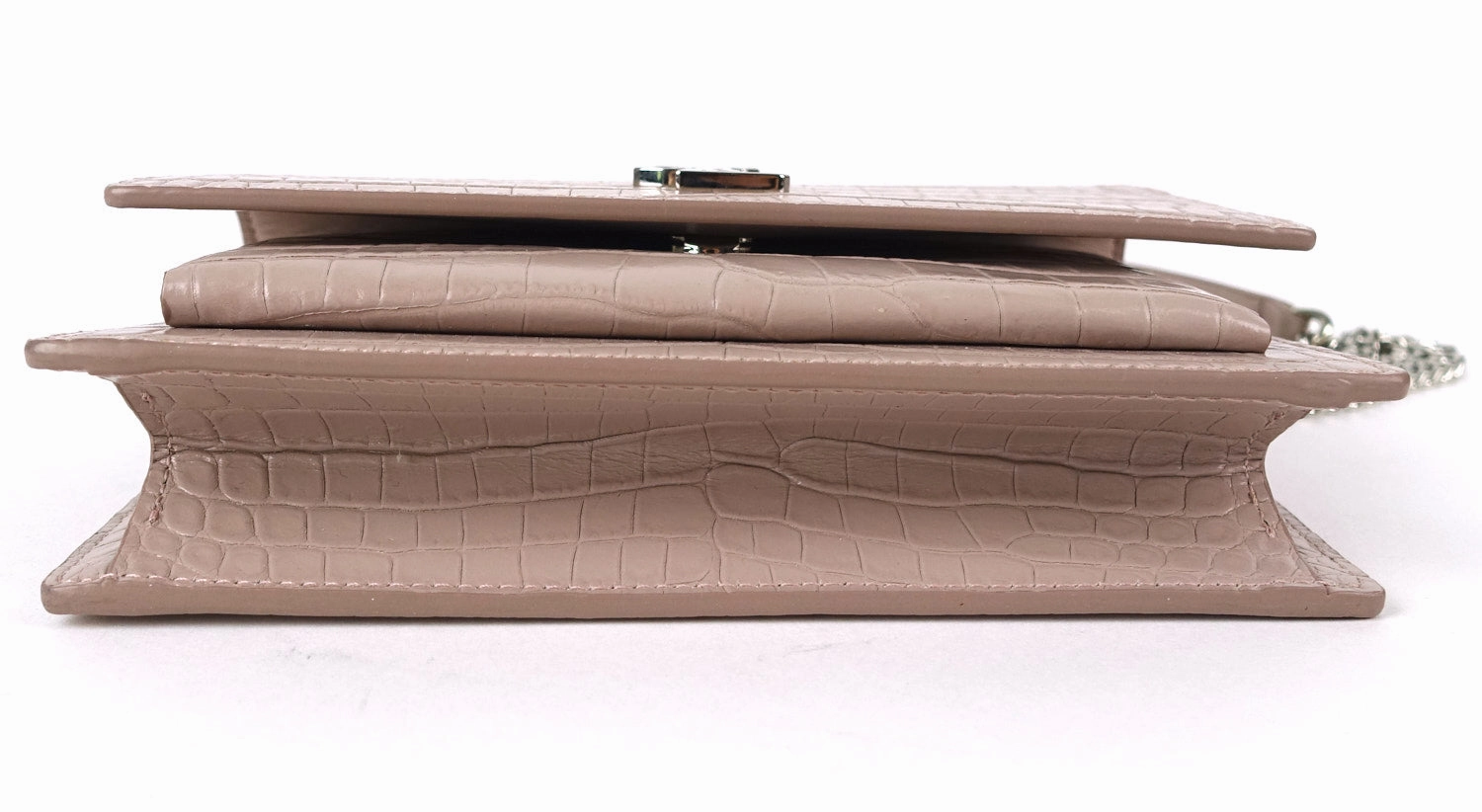 Crocodile Embossed Calf Leather Chain Wallet