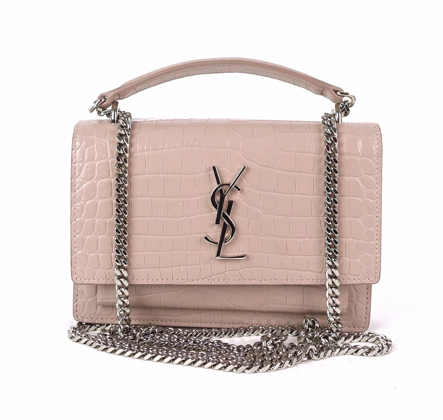 Crocodile Embossed Calf Leather Chain Wallet