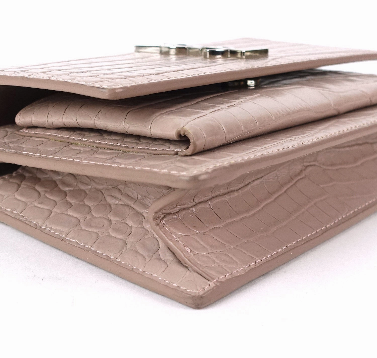 Crocodile Embossed Calf Leather Chain Wallet