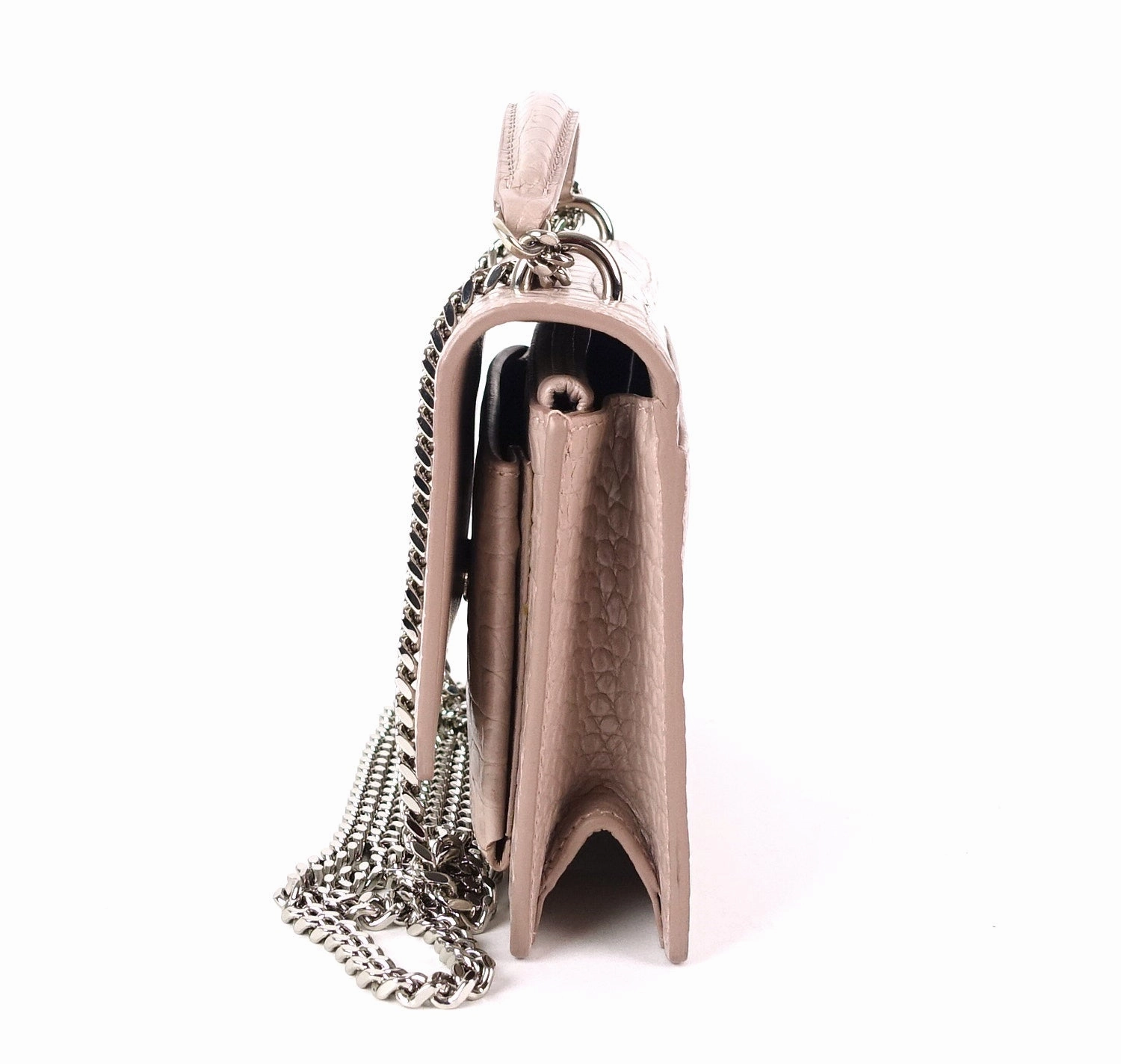 Crocodile Embossed Calf Leather Chain Wallet
