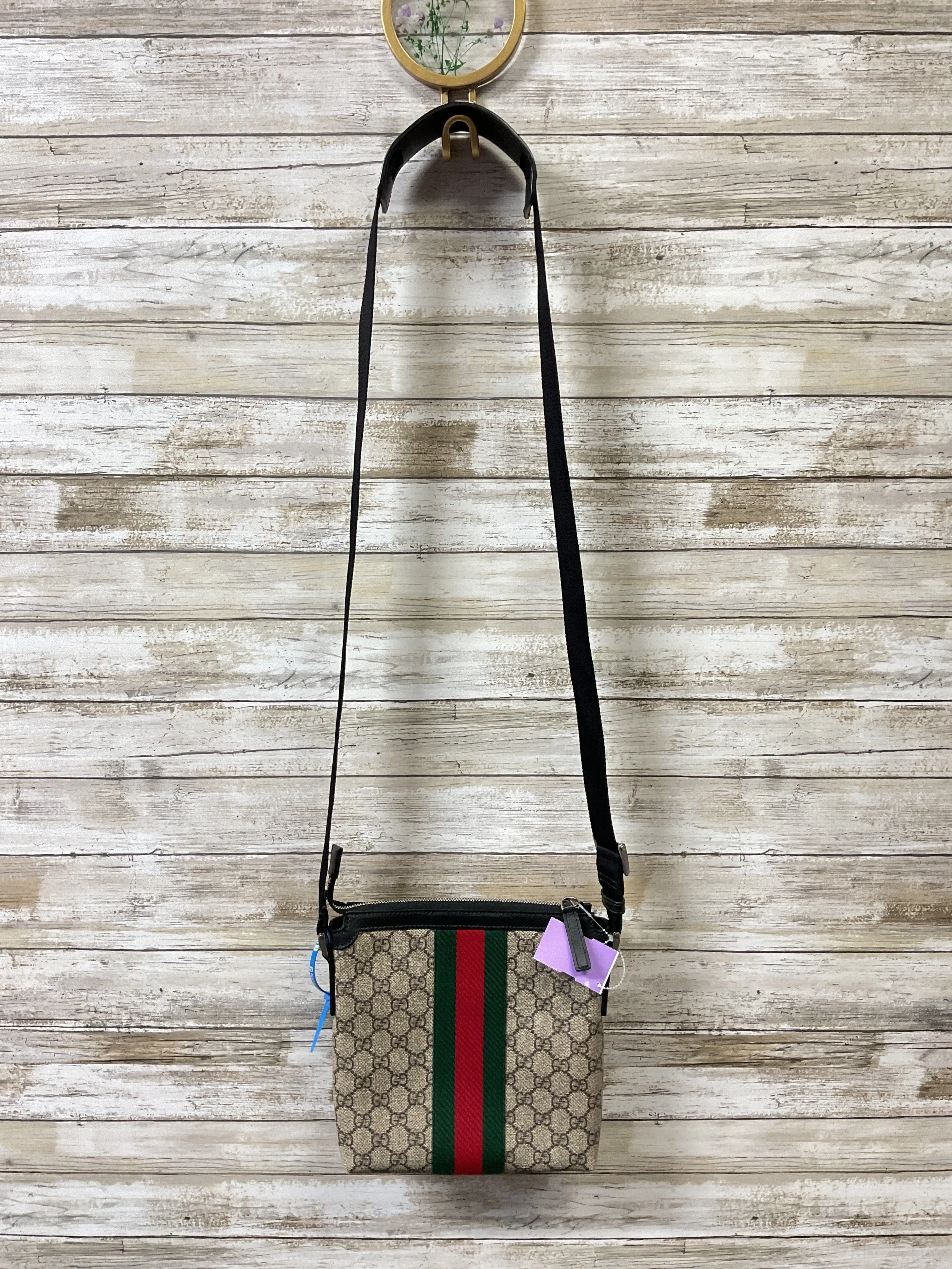Crossbody Luxury Designer By Gucci In Green & Tan, Size:Small