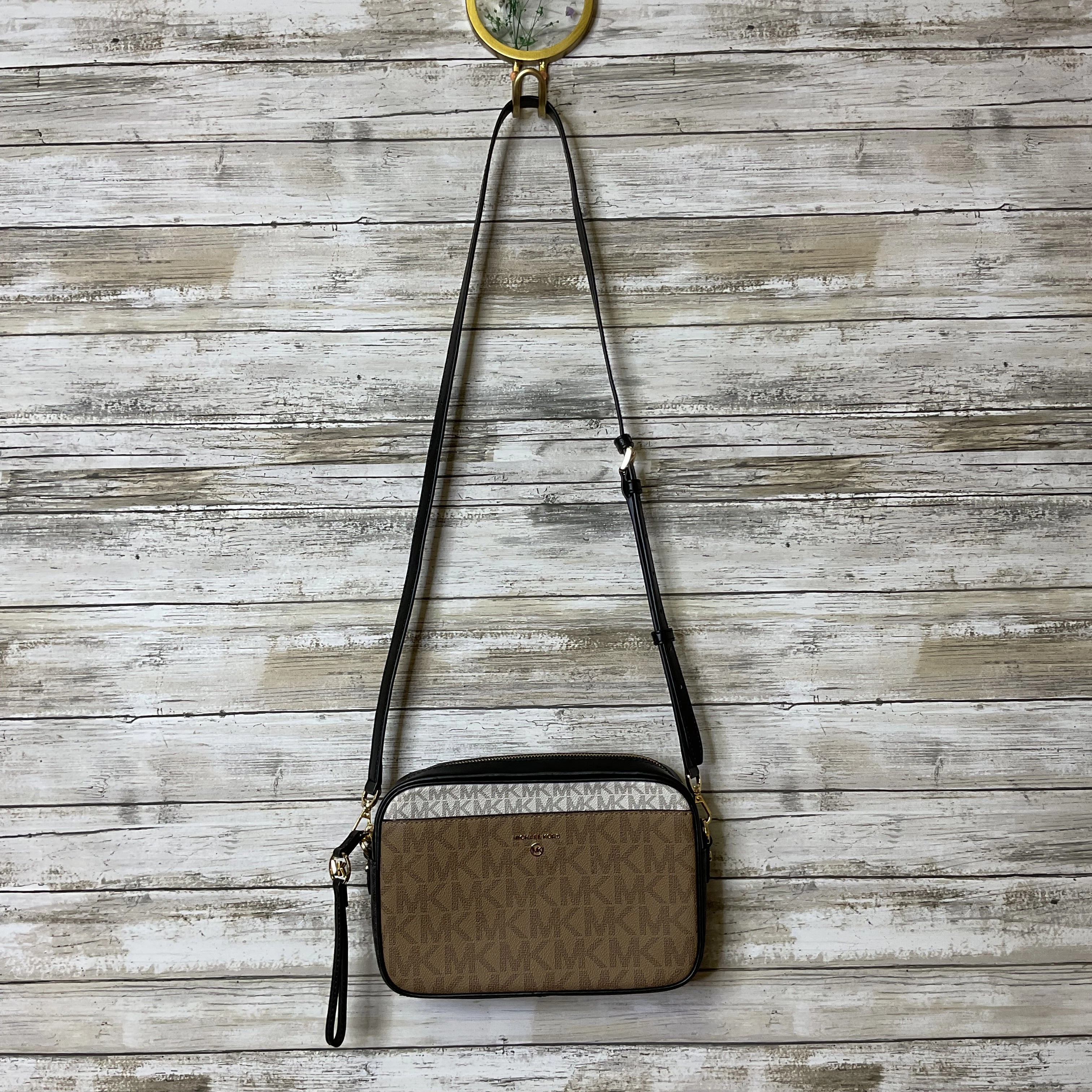 Crossbody Designer By Michael Kors In Black & Brown, Size:Medium