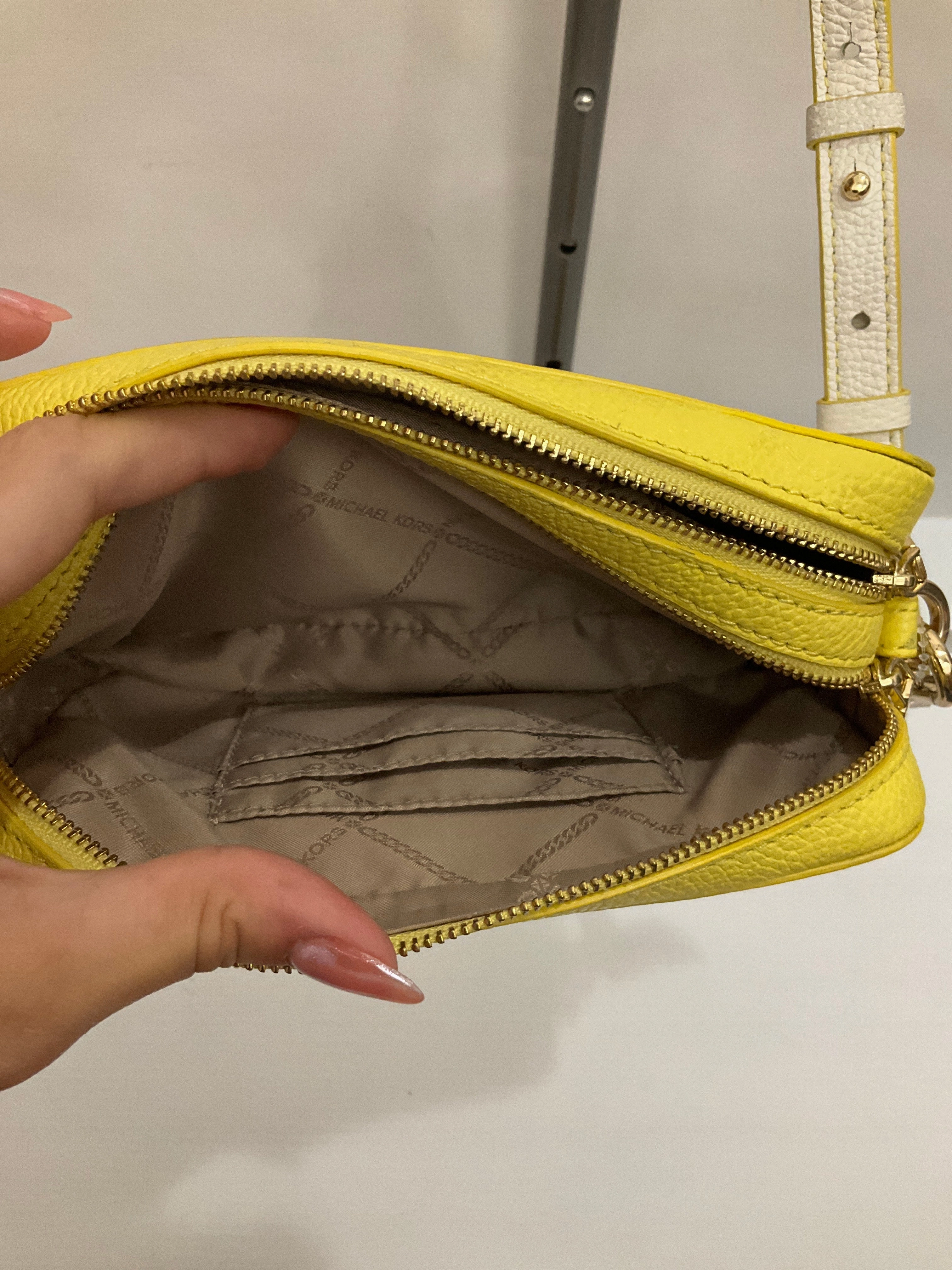 Crossbody Designer By Michael Kors In Yellow, Size:Small