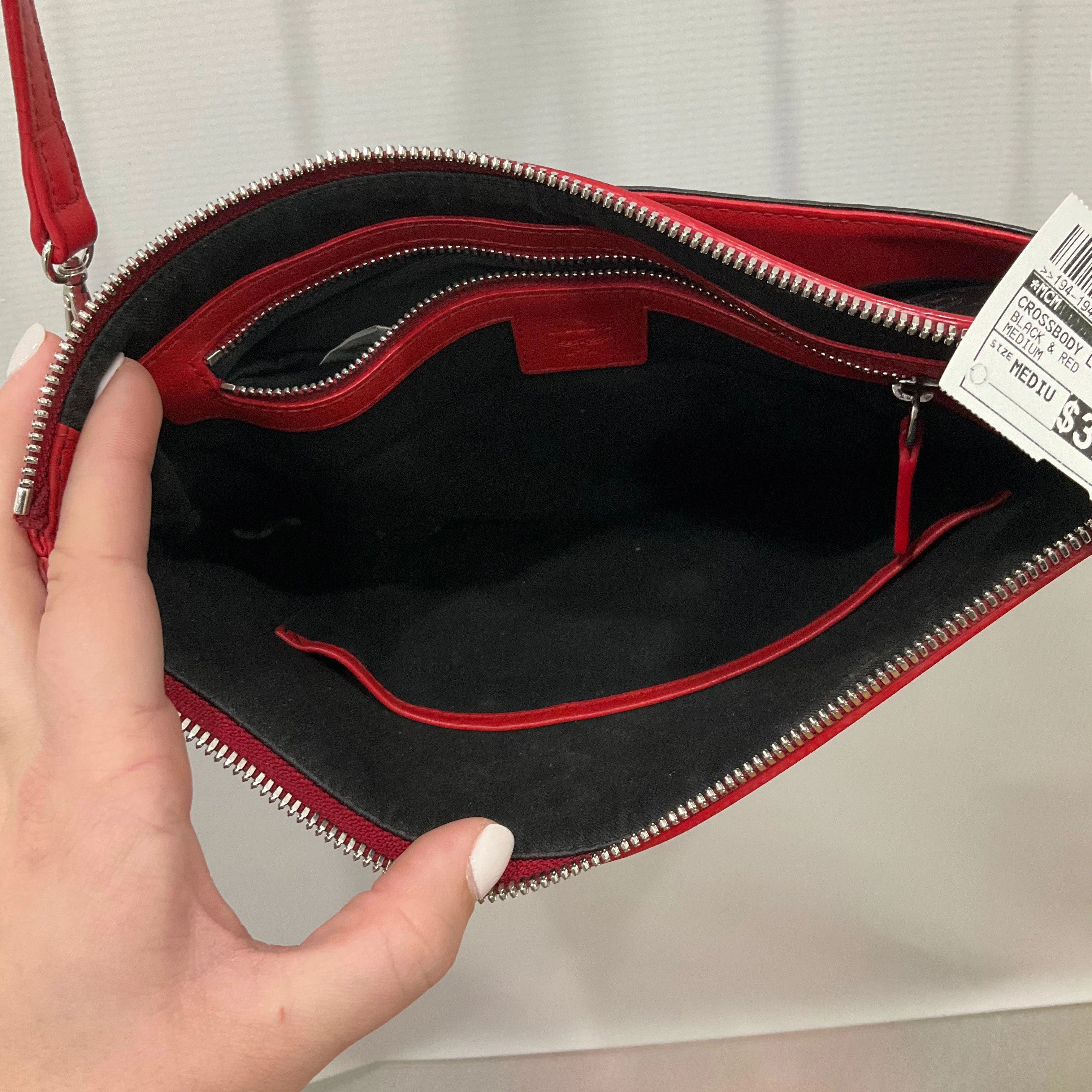 Crossbody Luxury Designer By Mcm In Black & Red, Size:Medium