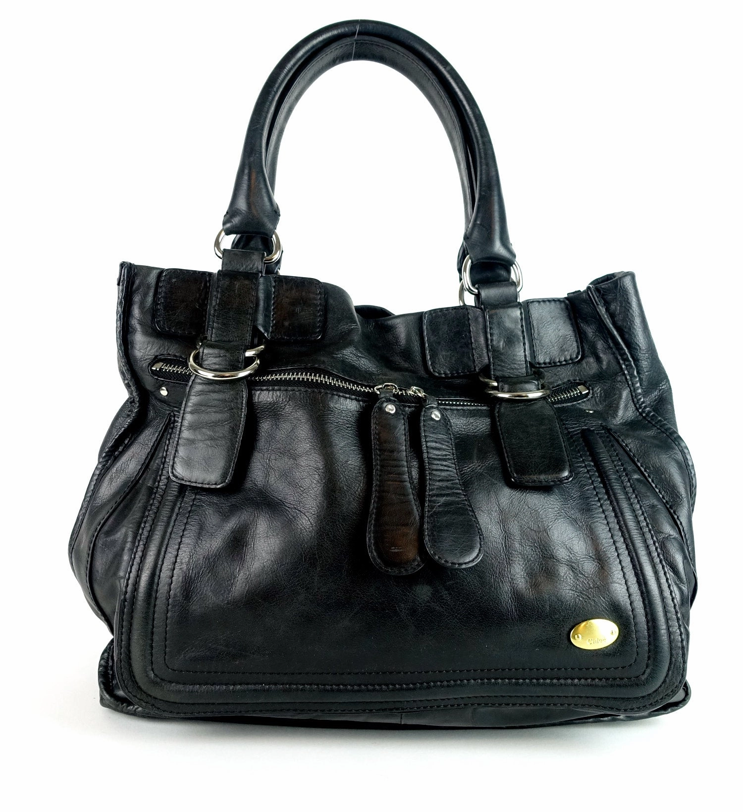 Crushed Leather Large Shoulder Bag