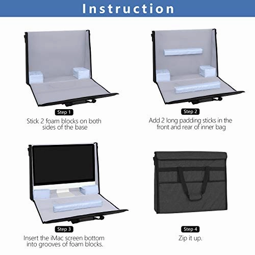 Damero Carrying Tote Bag Compatible with Apple 27" iMac Desktop Computer, Travel Storage Bag for iMac 27-inch and Other Accessories, Black