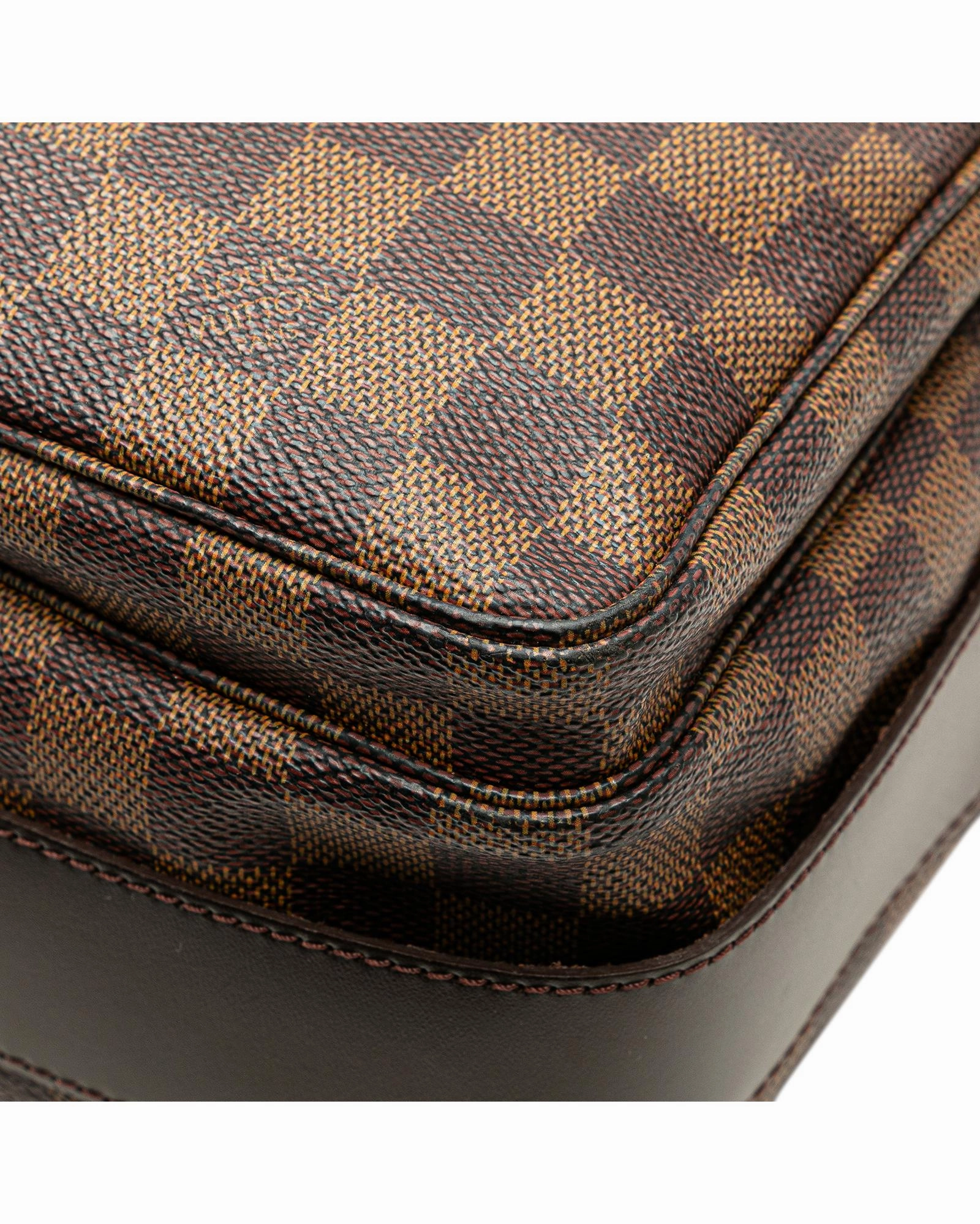 Damier Ebene Canvas Crossbody Bag with Adjustable Strap and Multiple Closures