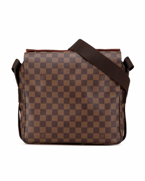 Damier Ebene Canvas Crossbody Bag with Adjustable Strap and Multiple Closures
