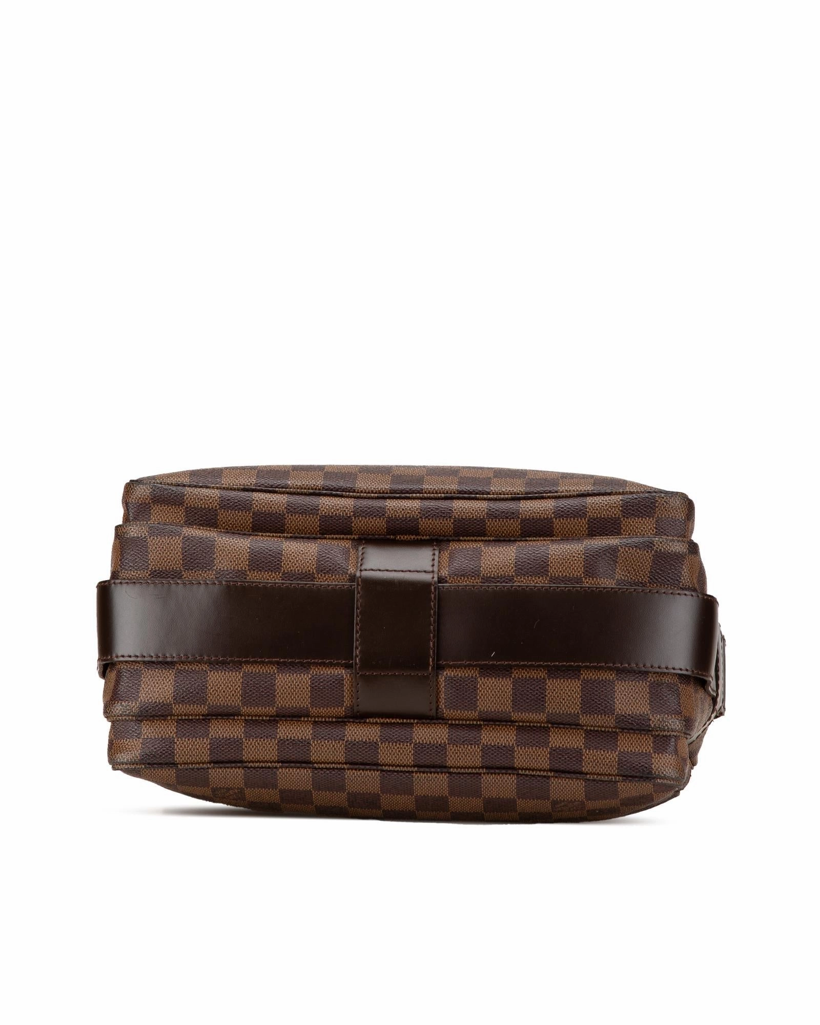 Damier Ebene Canvas Crossbody Bag with Adjustable Strap and Multiple Closures