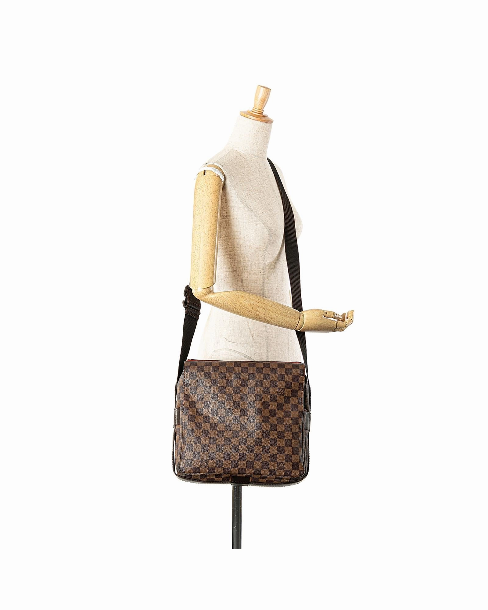 Damier Ebene Canvas Crossbody Bag with Adjustable Strap and Multiple Closures