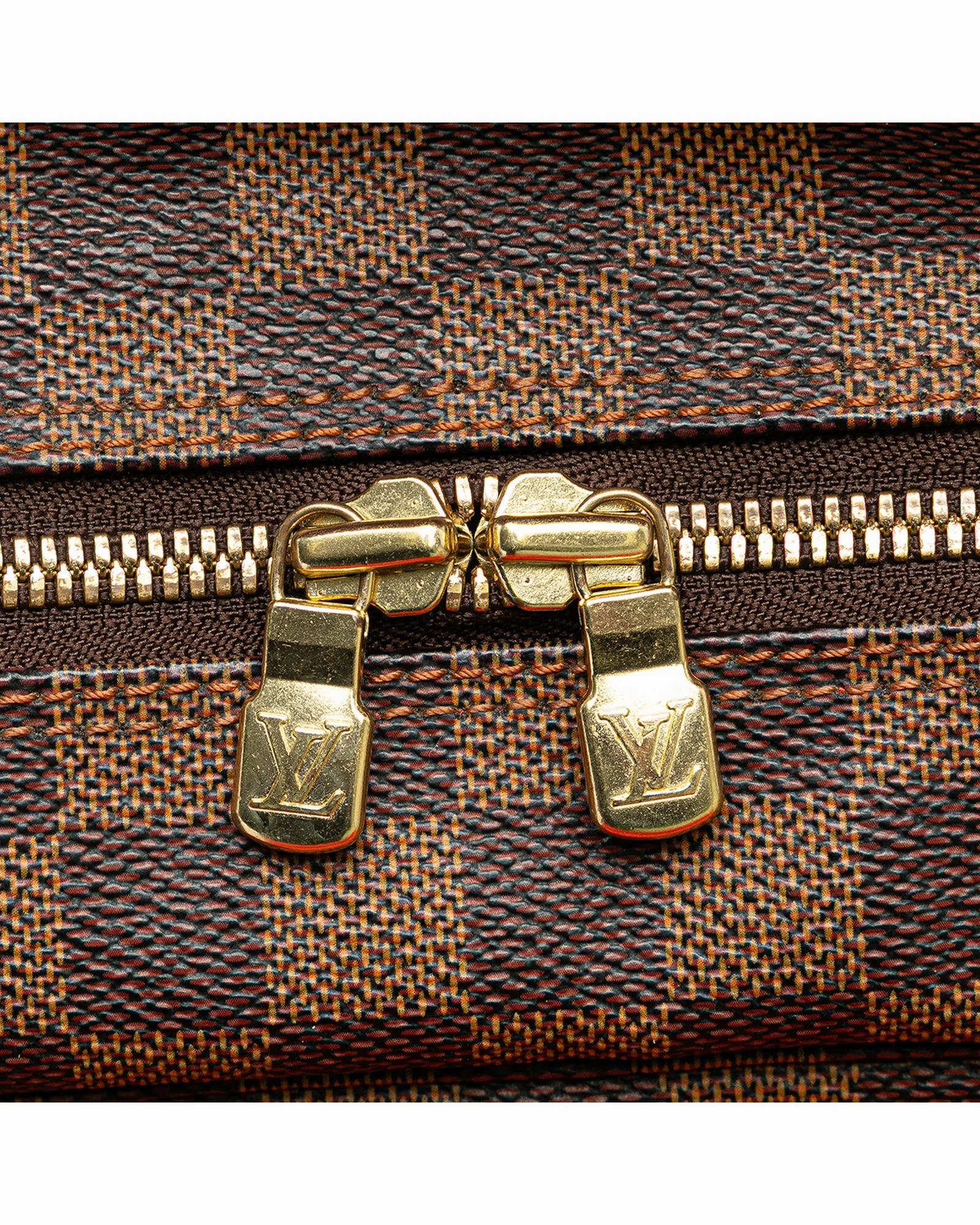 Damier Ebene Canvas Crossbody Bag with Adjustable Strap and Multiple Closures