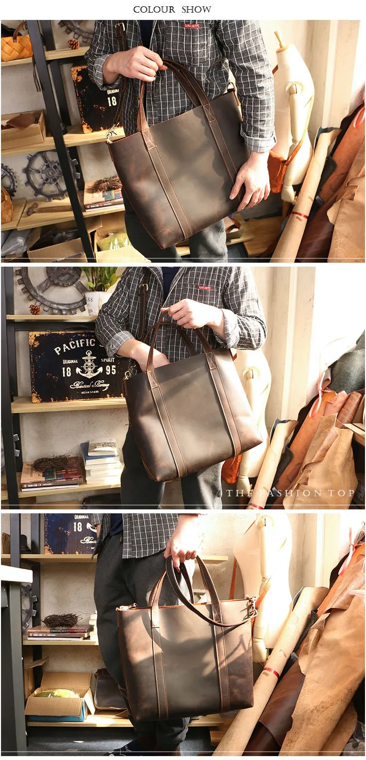 Dark Brown Vintage Leather Men Large Tote Bag Courier Tote Messenger Bag Tote For Men