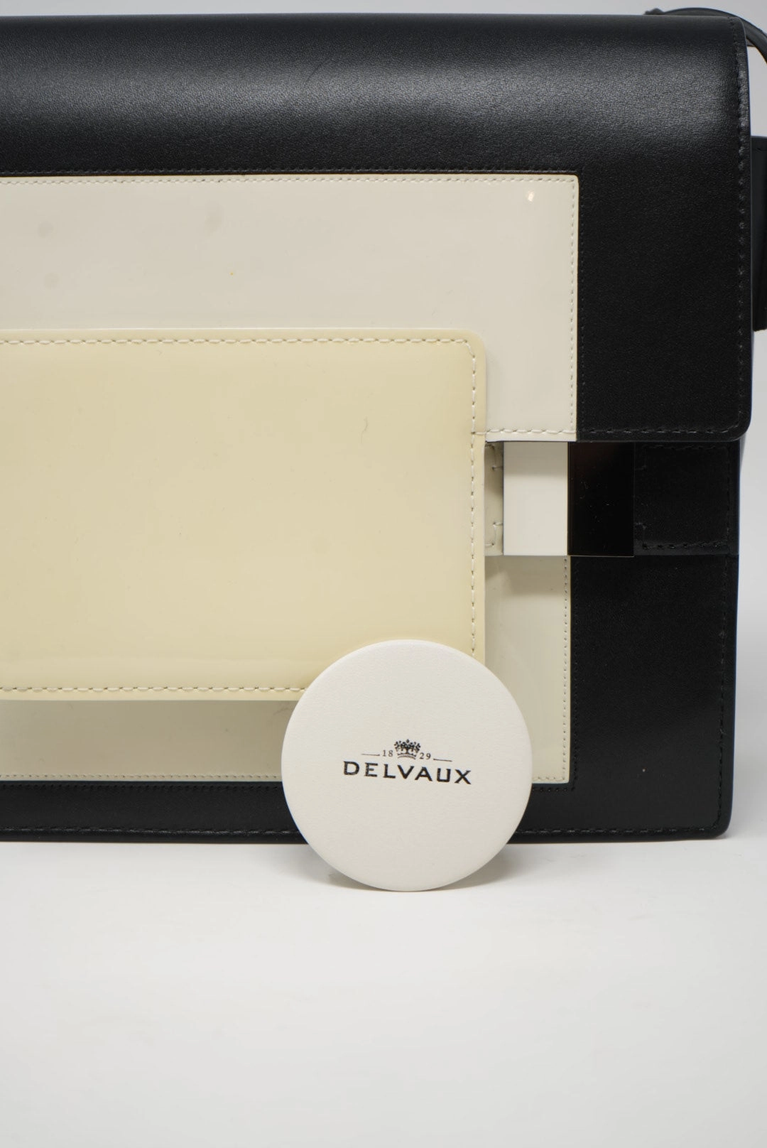Delvaux Madame Shoulder Bag Black/White with Mirror