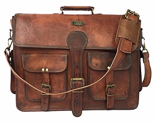 DHK 14 Inch Vintage Handmade Leather Messenger Bag for Laptop Briefcase Best Computer Satchel