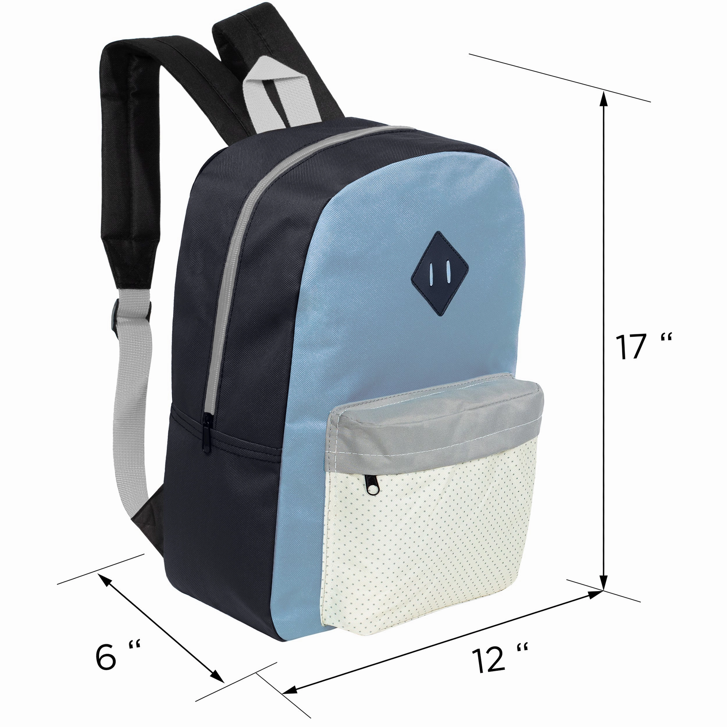Diamond Patch Padded Back Wholesale 17 Backpack in 5 Assorted Colors  Bulk Case of 24