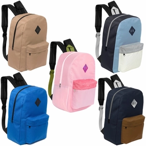 Diamond Patch Padded Back Wholesale 17 Backpack in 5 Assorted Colors  Bulk Case of 24
