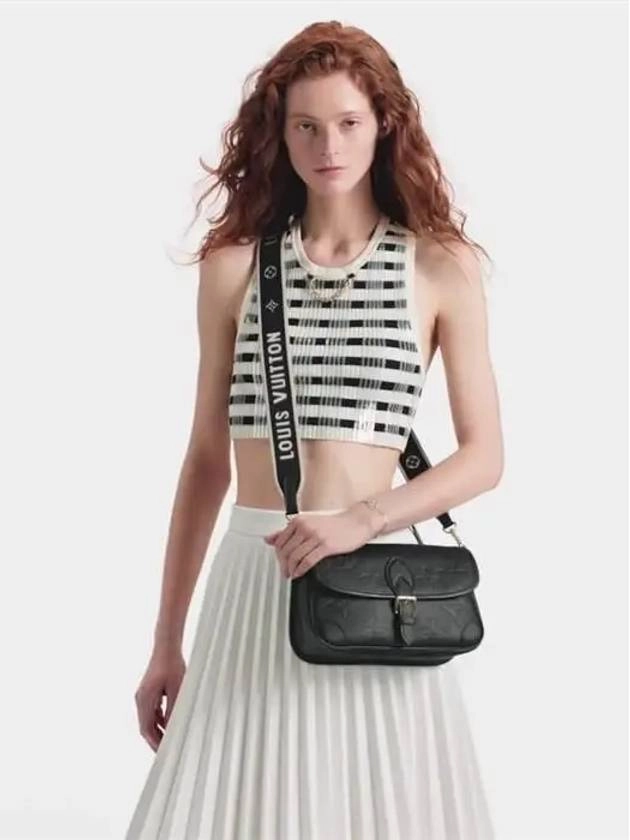 Diane Monogram Leather Shoulder Bag Black