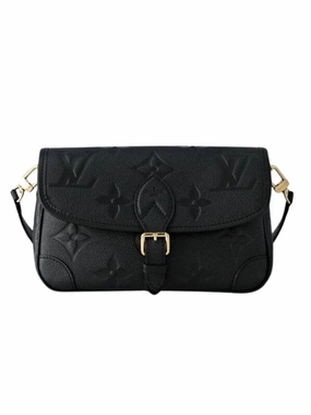 Diane Monogram Leather Shoulder Bag Black