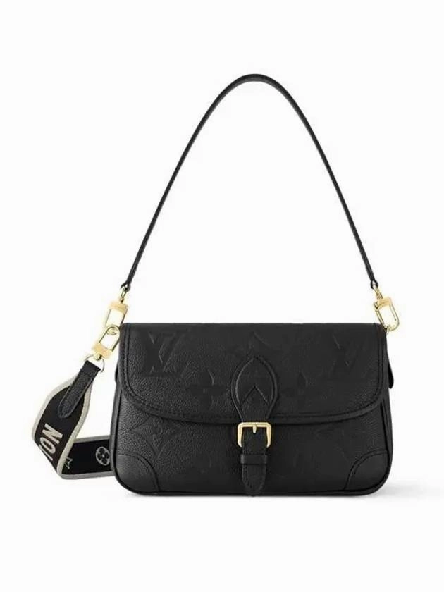 Diane Monogram Leather Shoulder Bag Black
