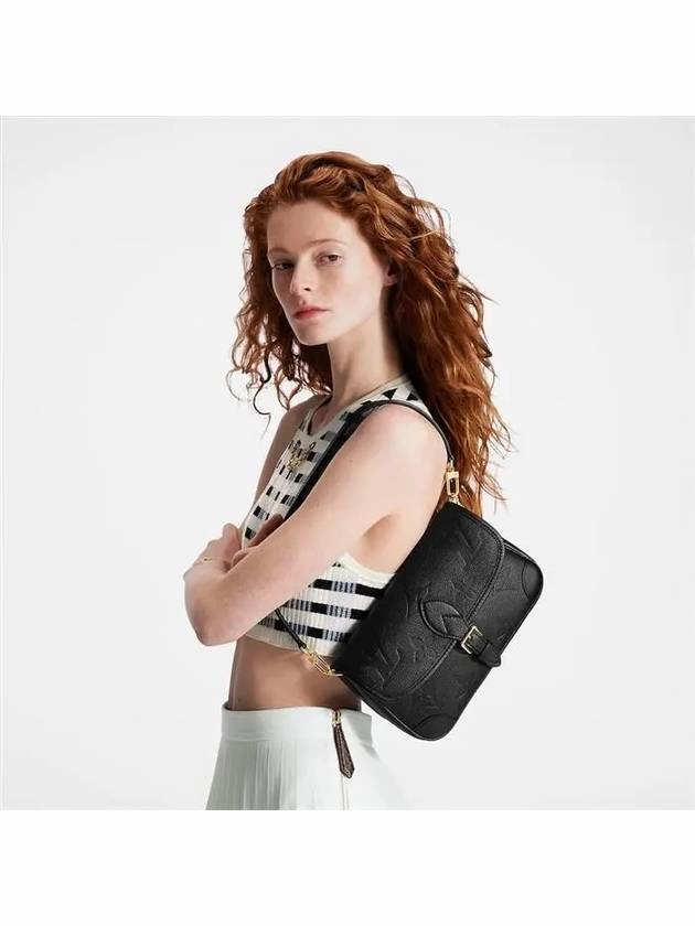 Diane Monogram Leather Shoulder Bag Black