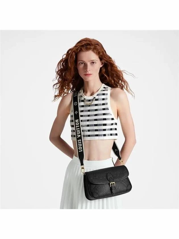 Diane Monogram Leather Shoulder Bag Black