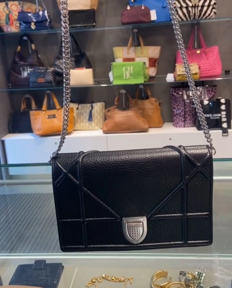 Dior Diorama Black Leather Chain Crossbody Bag