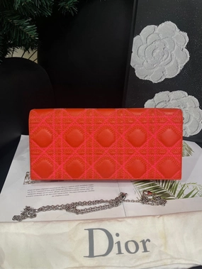 Dior Lady Dior Coral Orange Long WOC Crossbody Bag
