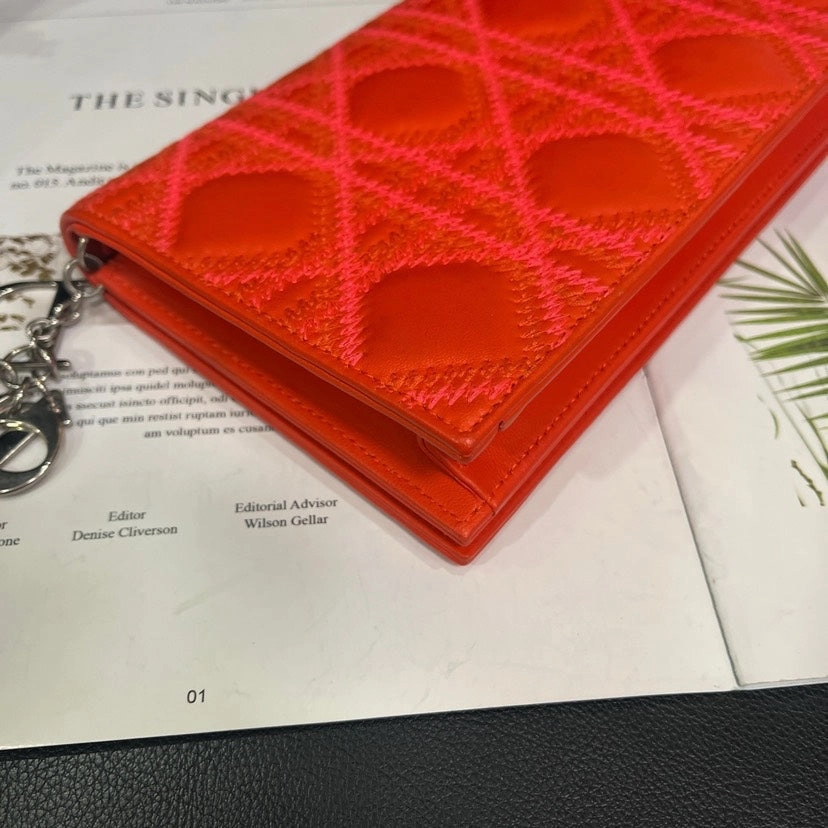 Dior Lady Dior Coral Orange Long WOC Crossbody Bag