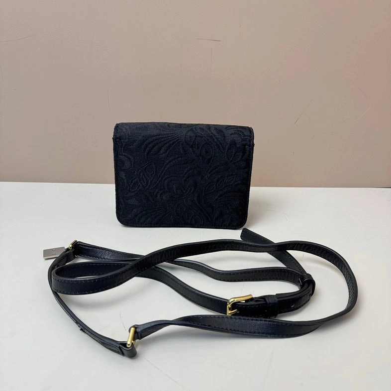 Dolce & Gabbana Black Fabric Embellished Pearl Crossbody Bag