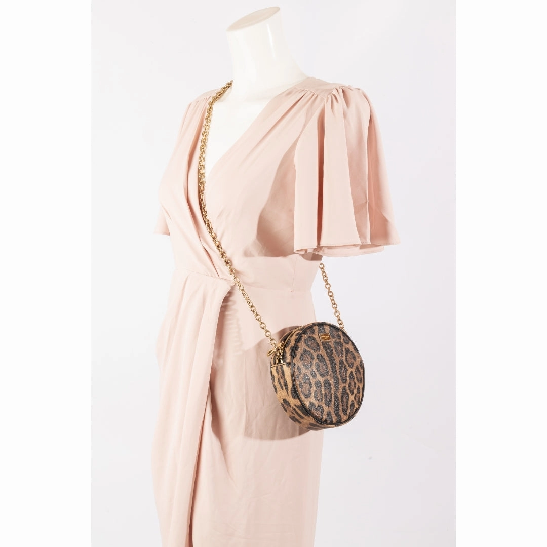 Dolce & Gabbana Leopard Print Coated Canvas Round Crossbody Bag