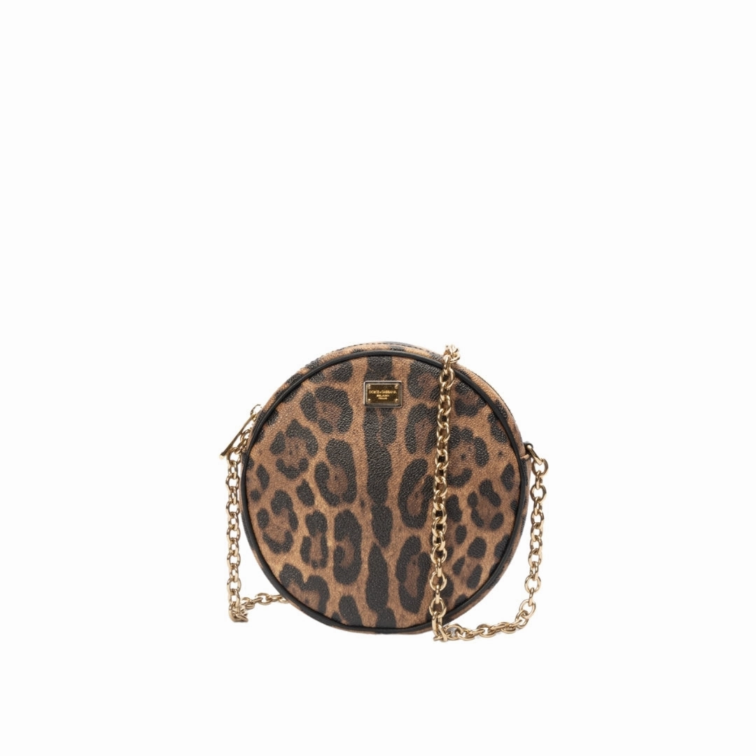 Dolce & Gabbana Leopard Print Coated Canvas Round Crossbody Bag