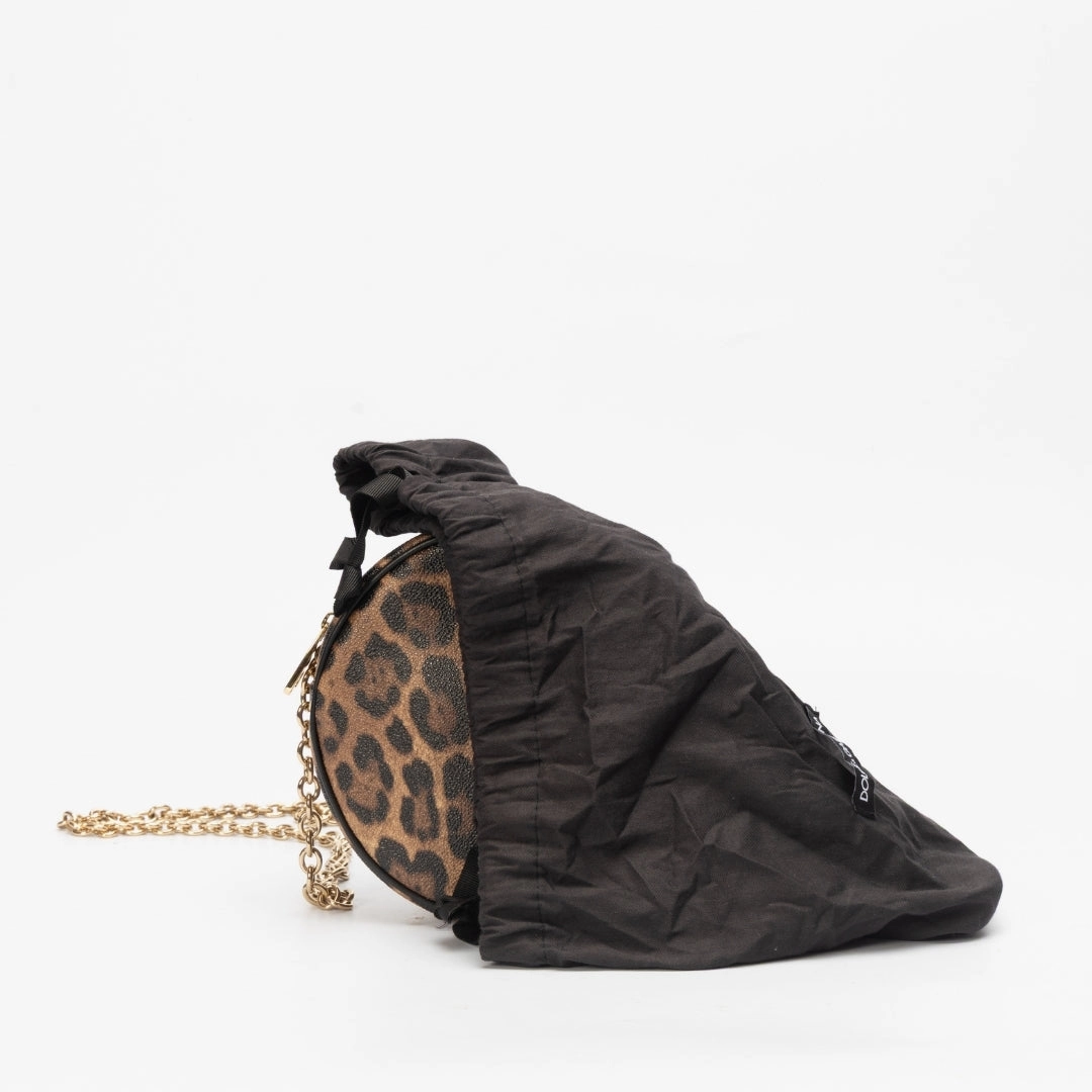 Dolce & Gabbana Leopard Print Coated Canvas Round Crossbody Bag
