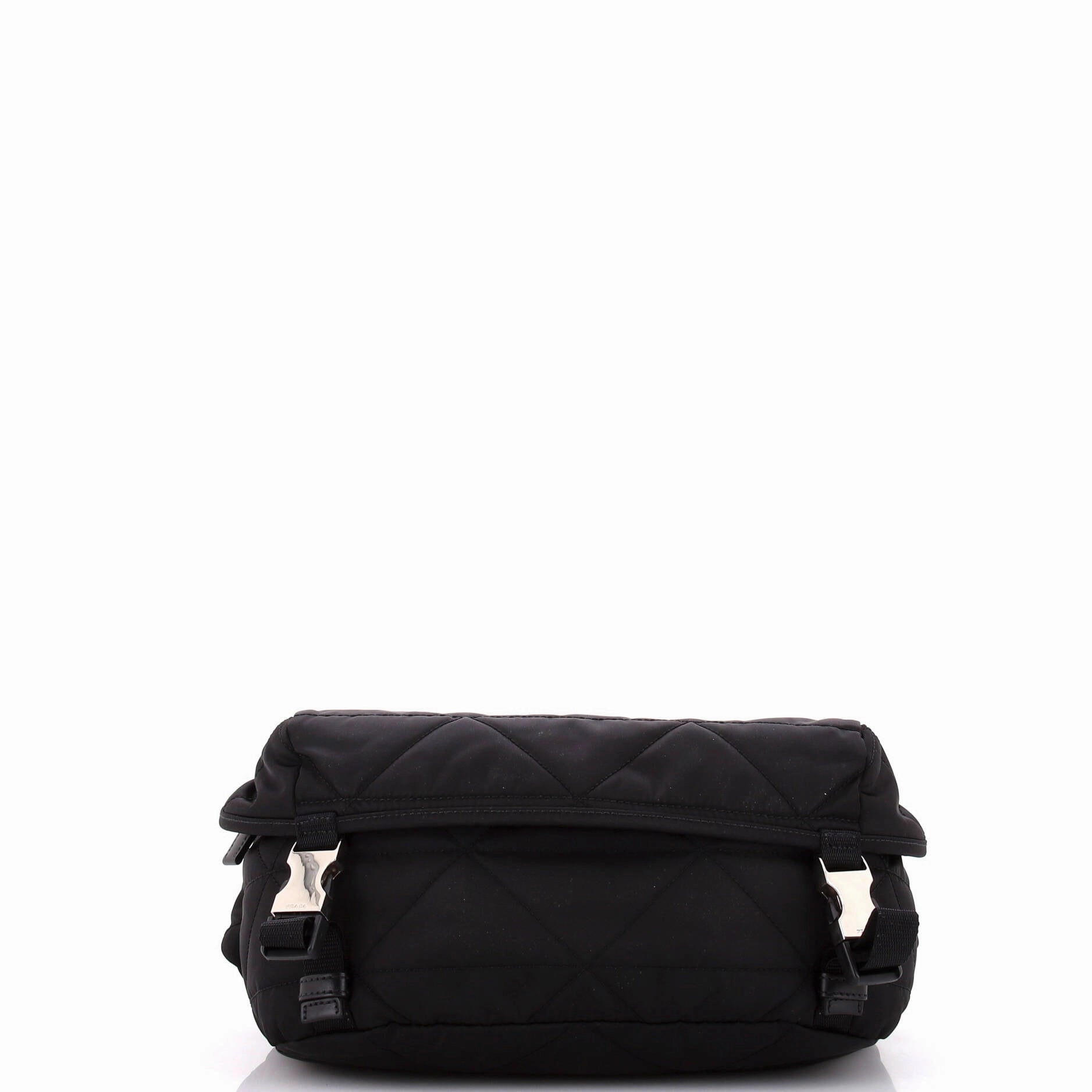 Double Buckle Flap Shoulder Bag Quilted Re-Nylon Medium
