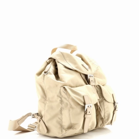 Double Front Pocket Backpack Re-Nylon with Leather Medium