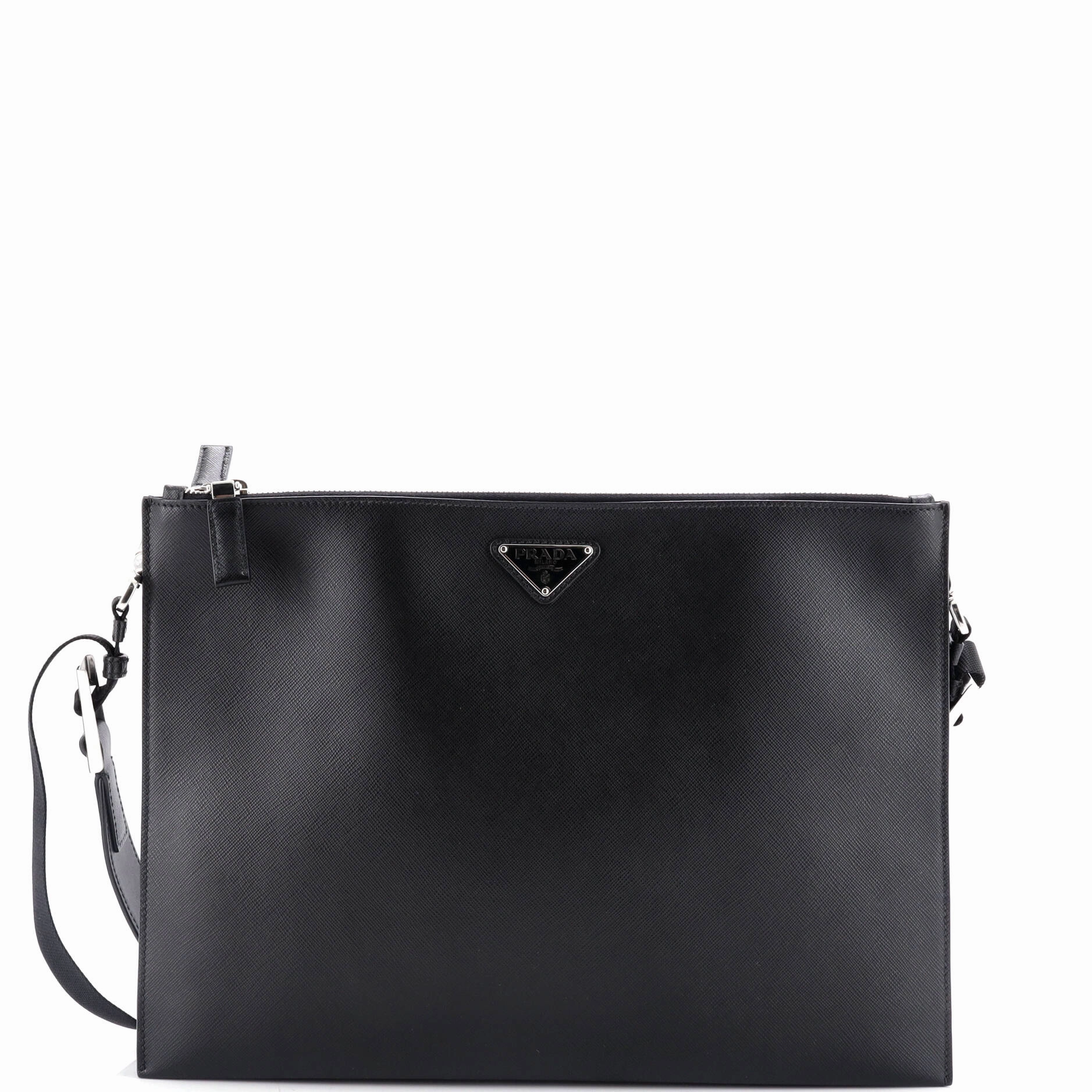 Double Zip Clutch Crossbody Bag Saffiano Leather Large