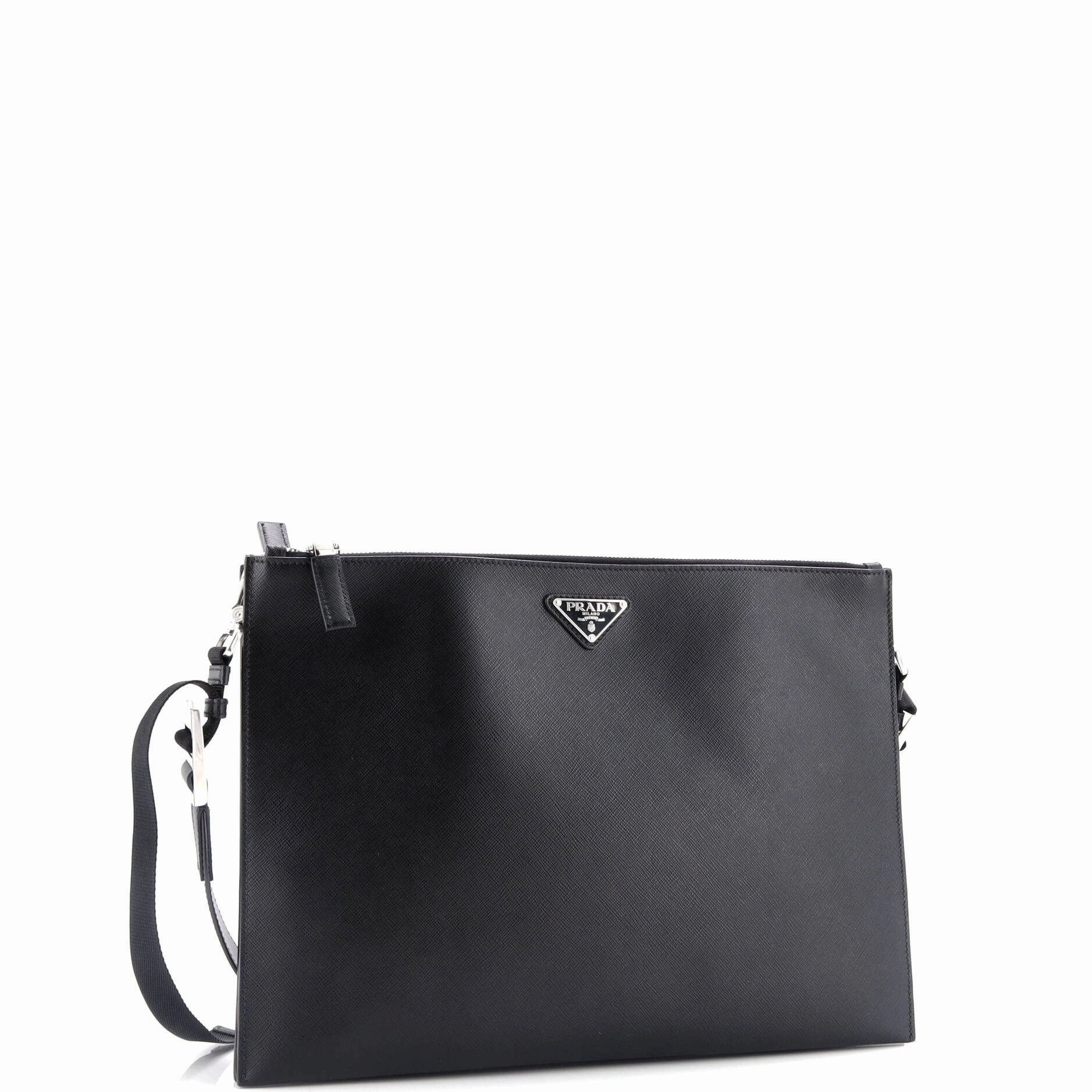 Double Zip Clutch Crossbody Bag Saffiano Leather Large