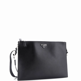 Double Zip Clutch Crossbody Bag Saffiano Leather Large
