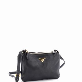 Double Zip Crossbody Bag Vitello Daino Small