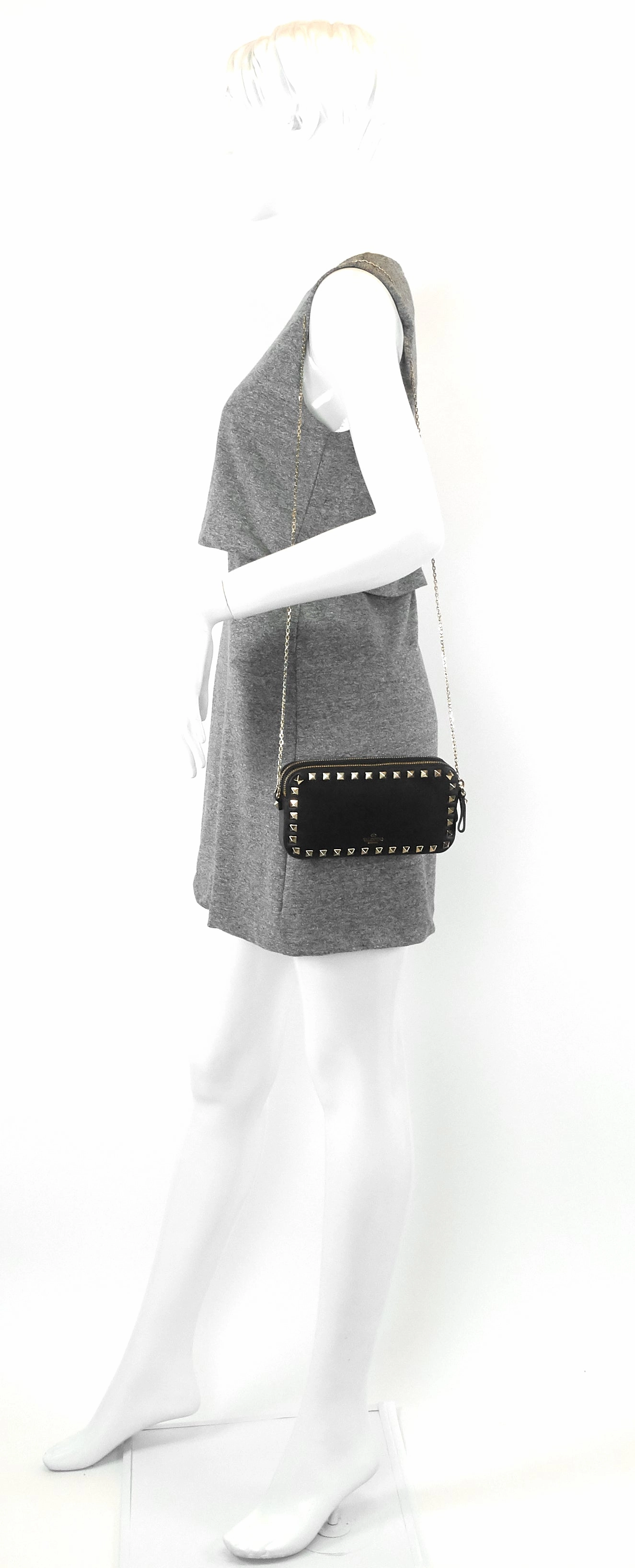 Double Zip Rockstud Leather Camera Bag