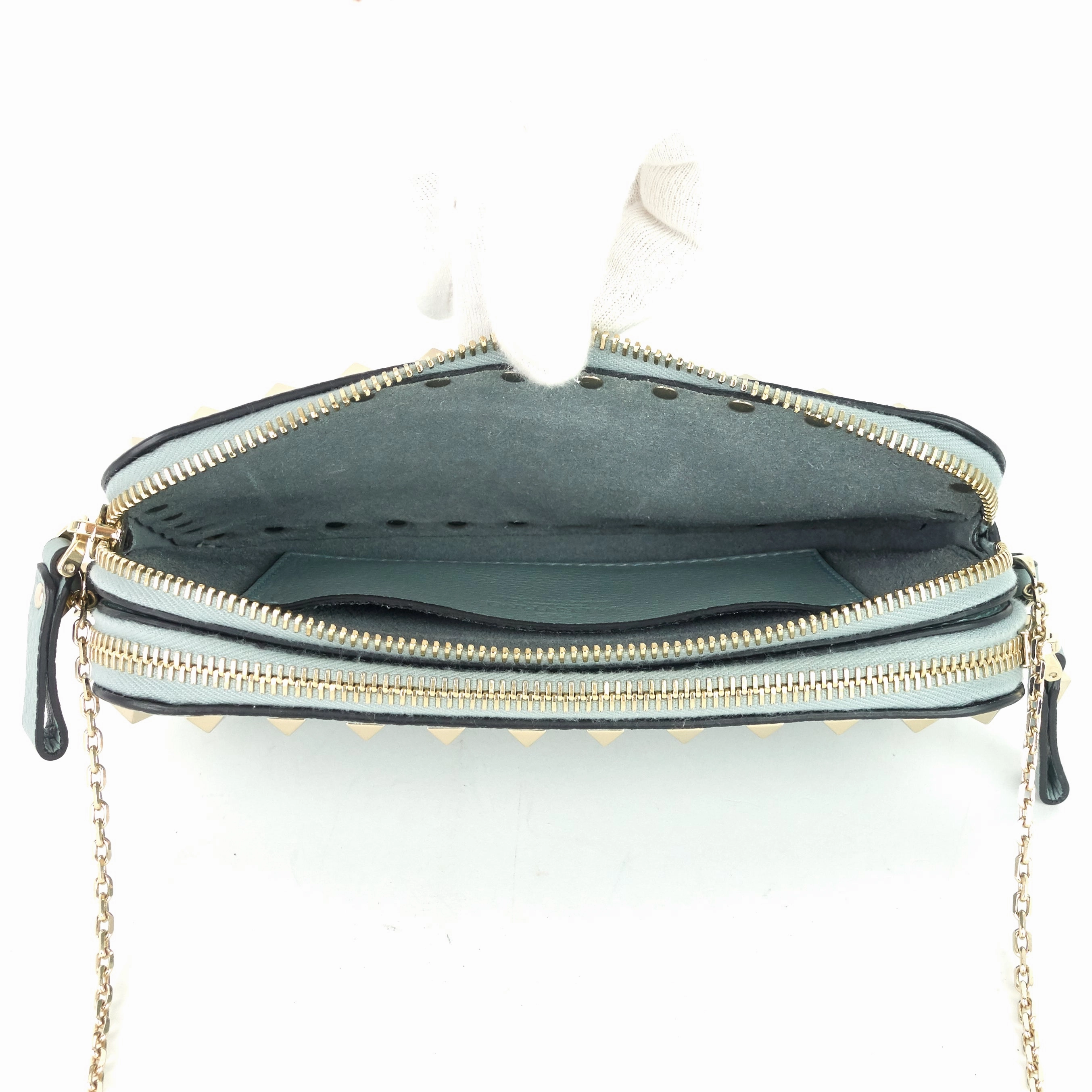 Double Zip Rockstud Leather Camera Bag