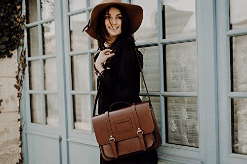 ECOSUSI Women Briefcase Vintage Crossbody Messenger Bag PU Leather Satchel Purse, Coffee