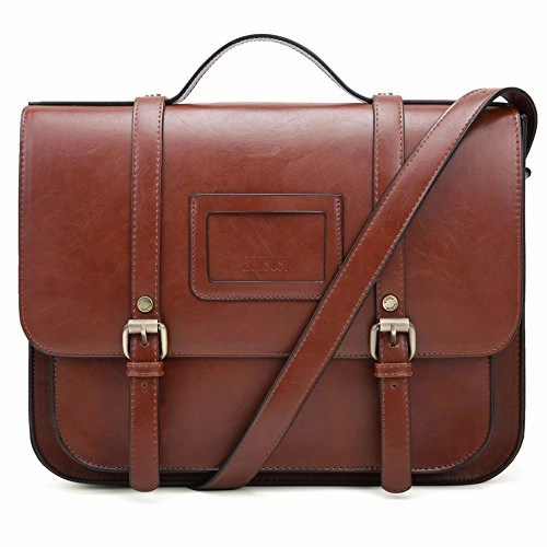 ECOSUSI Women Briefcase Vintage Crossbody Messenger Bag PU Leather Satchel Purse, Coffee