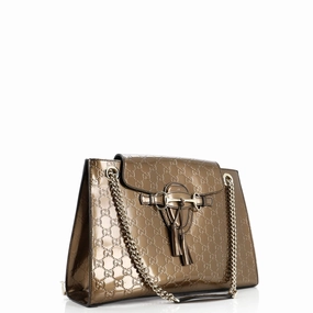 Emily Chain Flap Shoulder Bag Guccissima Patent Large