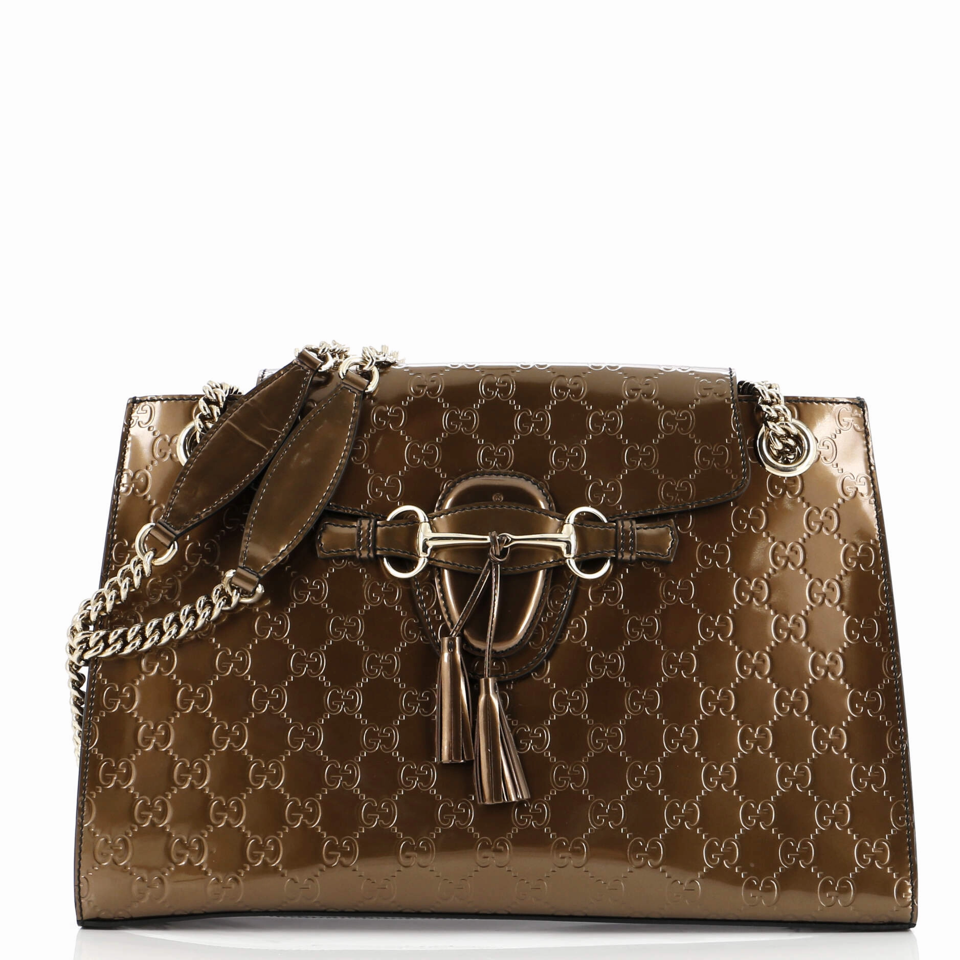 Emily Chain Flap Shoulder Bag Guccissima Patent Large