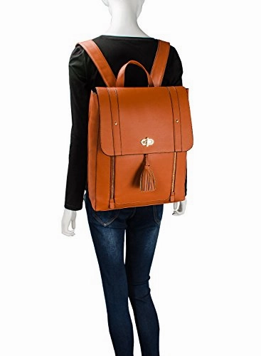 Estarer Women Pu Leather Backpack 15.6Inch Laptop Vintage College School Rucksack Bag(Brown)