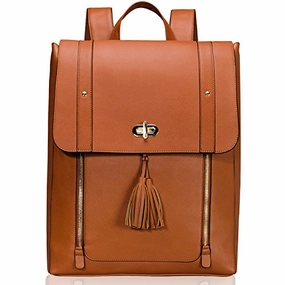 Estarer Women Pu Leather Backpack 15.6Inch Laptop Vintage College School Rucksack Bag(Brown)