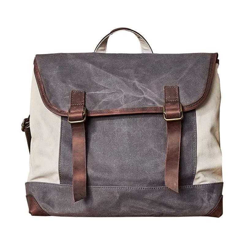 Fashion Canvas Leather Mens 14'' Satchel Messenger Bags Courier Bag College Postman Bag for Men
