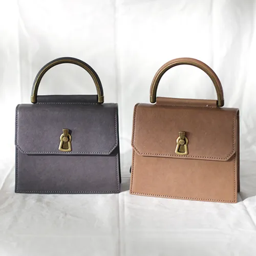 Fashion Gray Women's Small Handle Leather Satchel Handbag Purse Brown Square Shoulder Bag Crossbody Purse