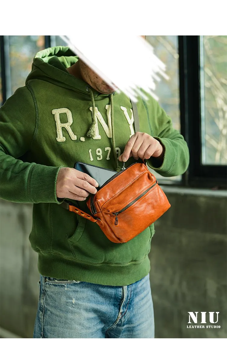 Fashion Simple Black Small Leather Men Side Bag Tan Messenger Bag Courier Bag For Men
